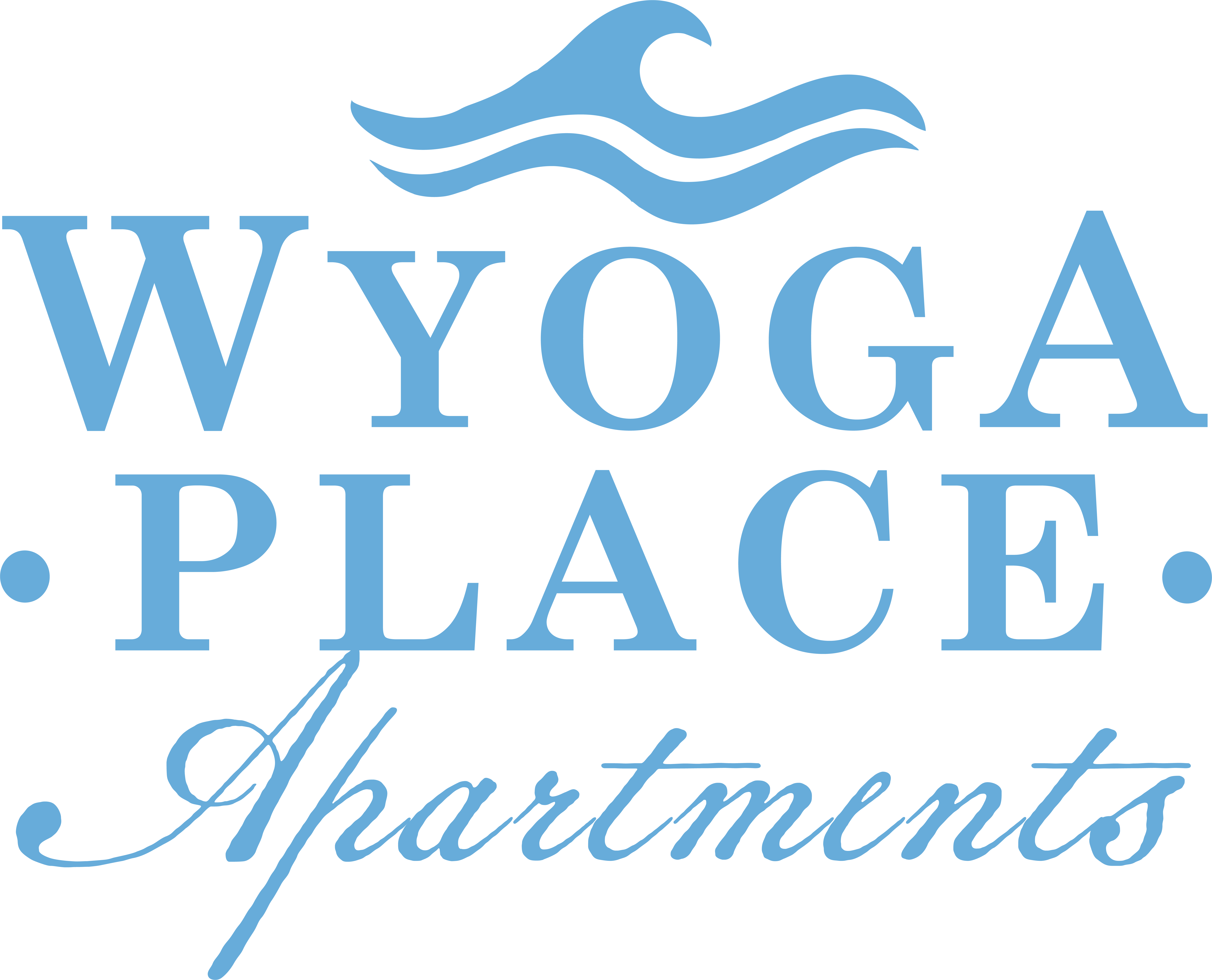 A logo for Wyoga Place Apartments with a stylized wave design.